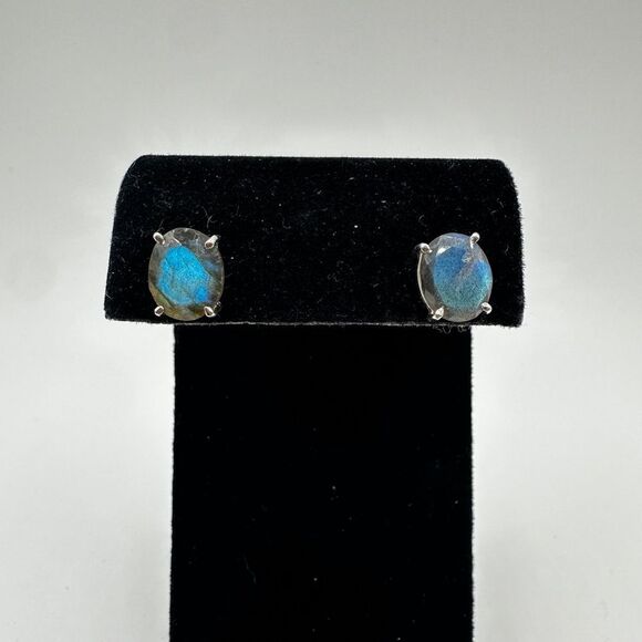 NWOT 8x10mm faceted labradorite stud earrings in sterling silver! - Picture 6 of 13